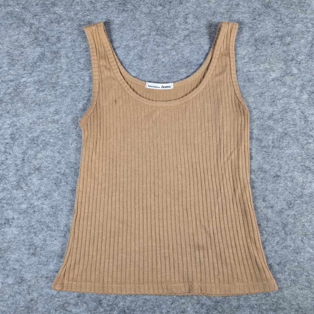 Reformation Womens Tan Jeans Ribbed Scoop Neck Tank Top XS